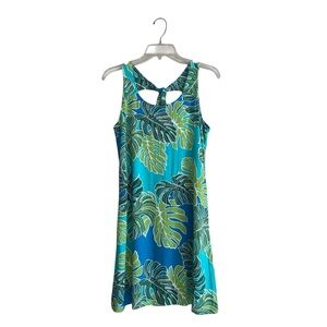 Puanani Teal & Green Hawaiin Tropical Tank Dress Sz M
